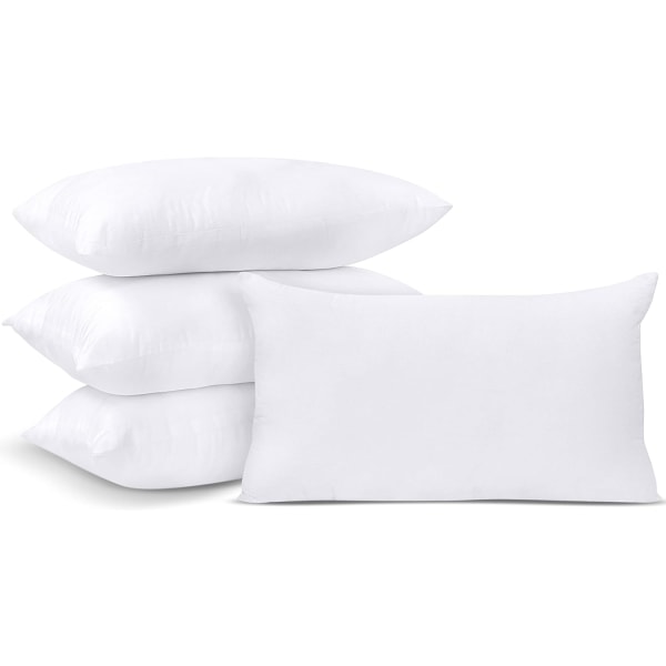 Pudeindlæg (pakke med 4), 30 x 50 cm (12\" x 20\") Pudebetræk, Hulfiber Puder til Sofa og Couch (Hvid) White 30x50 cm (Pack of 4)