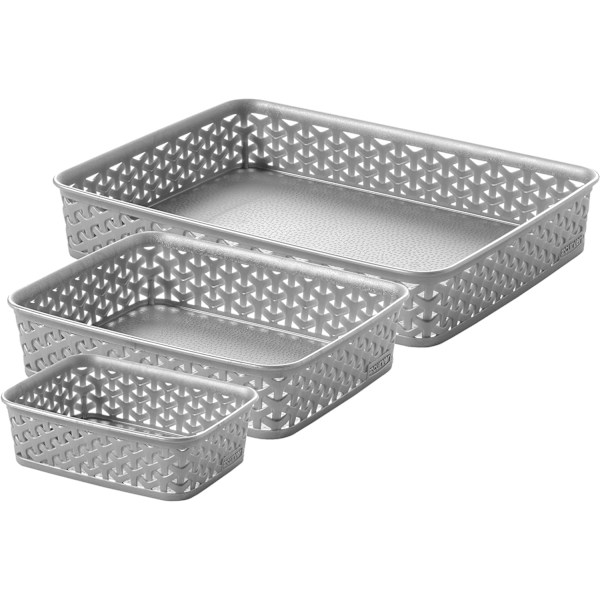 My Style Rattan Effect Setti 3 Toimistosuorakulmaista A4 A5 A6 Työpöydän Säilytyskori Lokerosetti - Vaaleanharmaa Grey A4/A5/A6 tray set