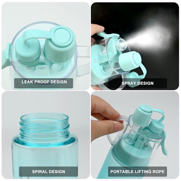 Spray Vattenflaska, 580ml, med Flip Top-sugrör, Transparent Blå, 1st