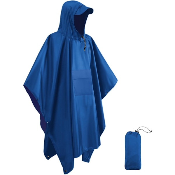 Vanntett poncho for voksne, gjenbrukbar regnponcho for voksne, vanntett poncho for voksne, lett vanntett regnfrakk for utendørs fotturer, camping C Blue L