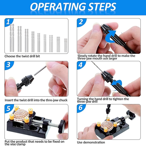 Handborrverktygssats Inkluderar stiftchuck handborr med miniatyrborr mikro mini twist borrbit och bänkstäd för hantverksskärande harts nyckelring smyckestillverkning