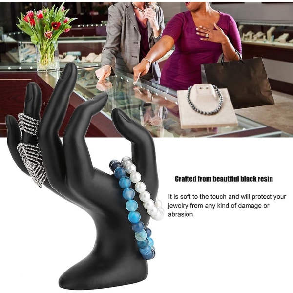 Smyckesdisplayhållare, svart skyltdocka hand ok gest ringar display stativ harts sammet örhängen armband konstverk hand display rack supporter Jewelr