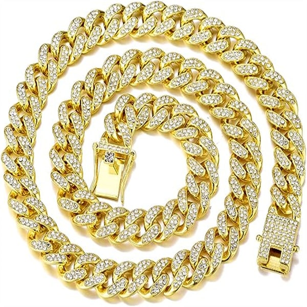 30 cm ny hundekæde hundehalsbånd lås guld sølv hundekæde kæledyr hundehalsbånd halskæde indlagt med diamant cubansk kæde
