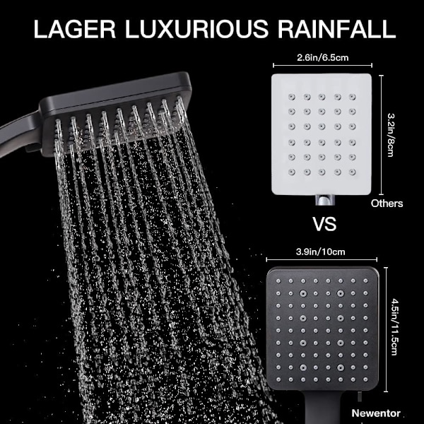 Brusehoved med højt tryk med 6 spraytilstande, Power Shower Head, Stor vandbesparende brusehoved sort Black Shower Head Silver Shower Head