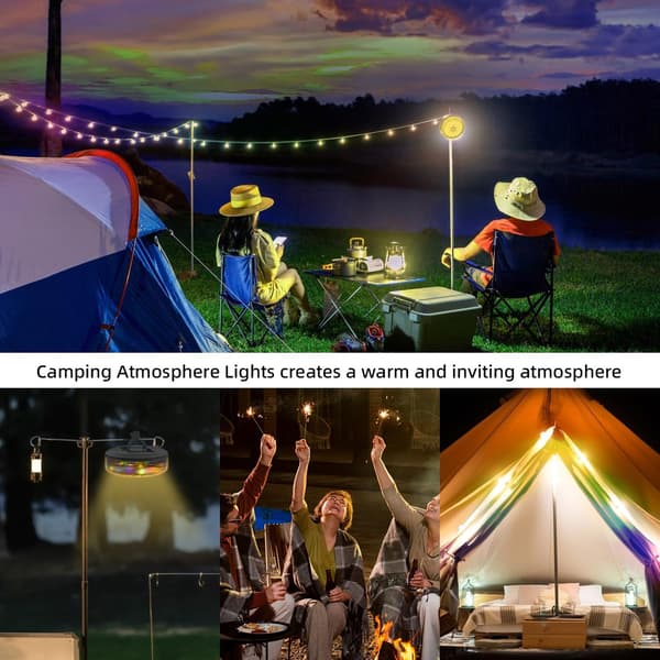 Camping String Lights, Retractable Camping String Lights Fairy Lights Lanterns 10M with 8 Lighting Modes, Multi-color & Warm Lighting