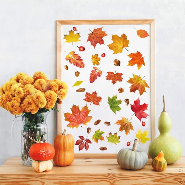 Maple Leaf Window Decals, Static Clings, Harvest Festival Window Decals Window Decorations 12 Pieces Window Decals Thanksgiving Window