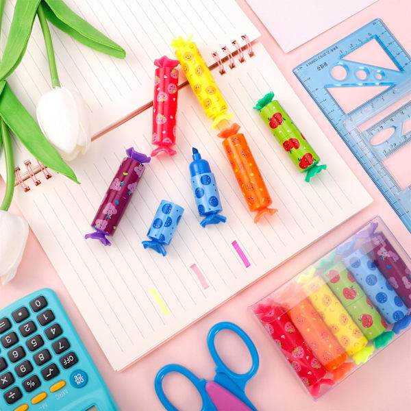 12 Mini Candy Highlighterpennor, 6 Pastellfärgade Highlighter, Plastteckningspenna för Skolbarn, Planerare, Dagböcker, Anteckningar