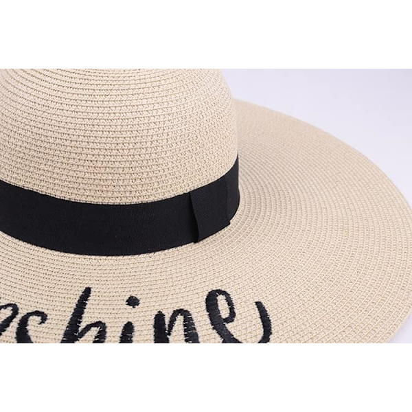 Kvinner sammenleggbar floppy bredbremmet stråsolhatt sommer strandhatt UV UPF 50+ 06Style Beige