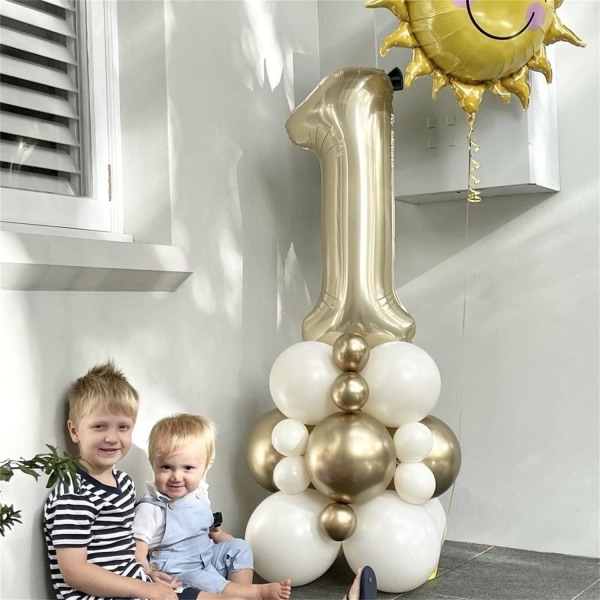 Guldnummer 1 Ballonger, 40 tum stora ljusguld nummer 1 folie heliumballonger för flickor kvinnor, självuppblåsande nummerballonger 0-9 för män pojkar 1:a 1 Champagne Gold Number 1