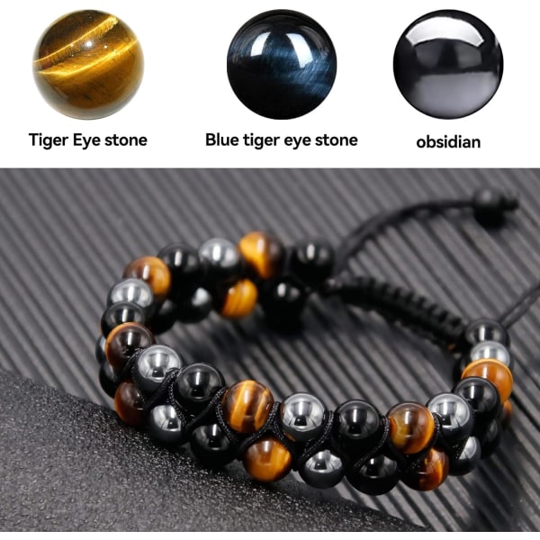 Herre armbånd gaver til ham Tigers Eye armbånd personlig trippel beskyttelse perlearmbånd for menn farsdag gave bursdagsgaver Doublerow