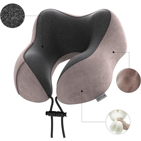 illow Memory Foam Nakkepute Lettvekt Hurtigpakke for Flytog Bil Nakkestøttepute for Reise Camping (Lyse Rosa) Light Pink U Design Neck Pillow