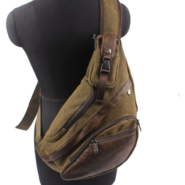 Canvas Sling Bag Rygsæk Crossbody Skulder Bryst Pakke til Mænd Kvinder Rejser Udendørs Forretning Bærbar Cykling Jagt Vandring Camping Rygsæk Daypack #40coffee(canvas)