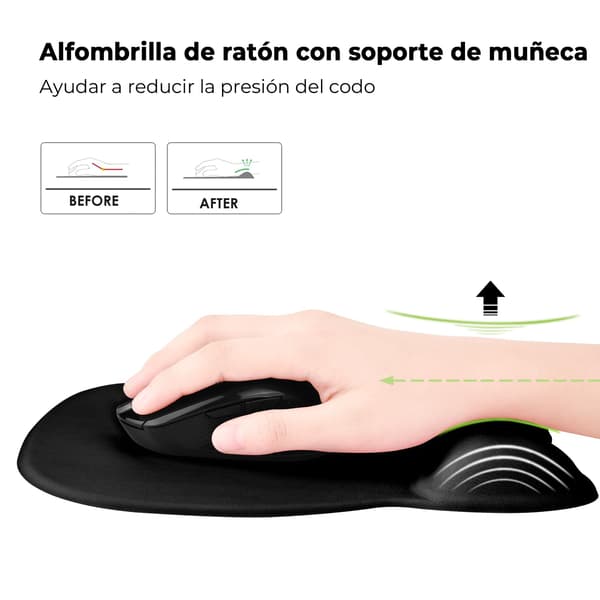 Ergonomisk musematte med håndleddsstøtte, musematte i minneskum, slitesterk musematte, sklisikker gummibase, musematte for PC, bærbar PC, kontor og hjem, svart