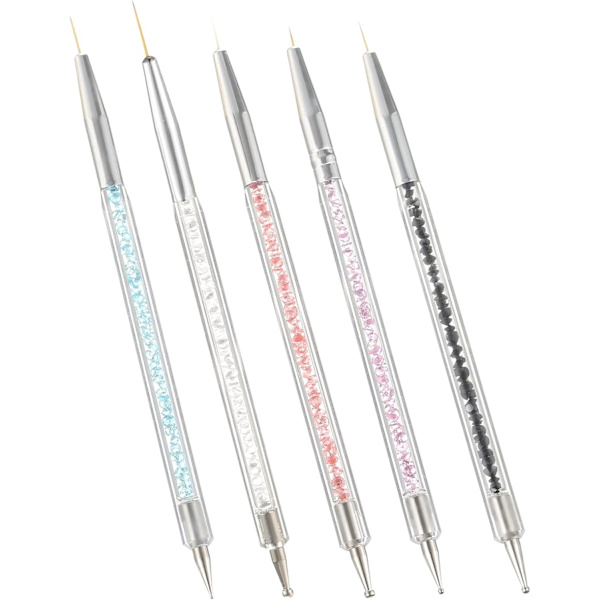Double-sided Dotting Tools - 5 pcs Nail Art Liner Brushes for Manicure Drilling Drawing