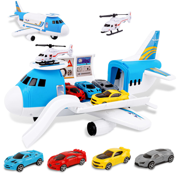 Transportfly, Transport Lastefly Bil Barneleker sett med 4 stk biler, 1 stk helikopterleketøy og gaveleker for gutter, jenter