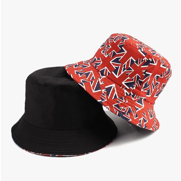 Søt Bucket Hat Beach Fisherman Hats for kvinner, reversible Double-Side-Wear Union jack Small