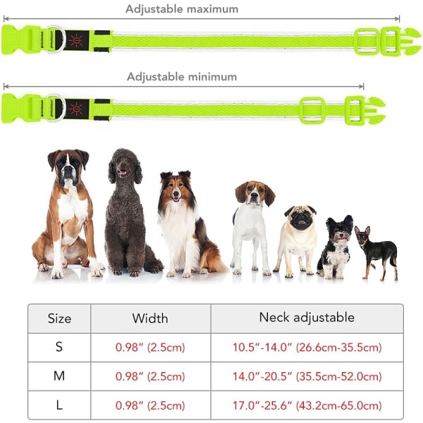 Hundhalsband, USB-laddningsbart LED-hundhalsband, justerbart blinkande hundhalsband, reflekterande hundhalsband, säkerhetsljus för små, medelstora och stora hundar ( Green Large