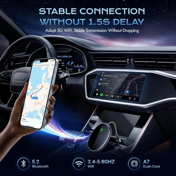 Trådløs Carplay Dongle Adapter til iPhone, 2024 Seneste Plug & Play Trådløs Carplay, til Biler Fra 2015 & til Apple og iOS 10+