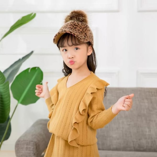 Retro Leopard Baseball Cap til W/pompom Forældre-barn Til Solhat Rejser Til Kvinder