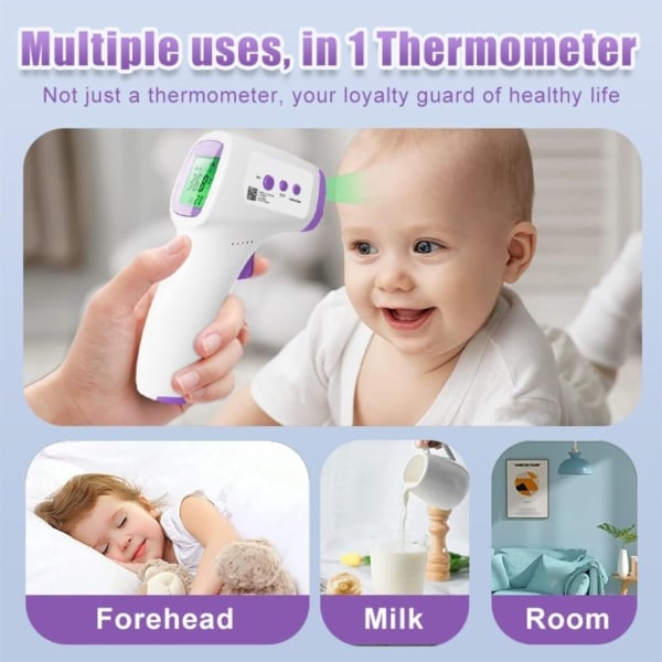 un Pandetermometer til baby/barn/voksen, infrarødt termometer uden kontakt, digitale termometre med følsomme resultater og 32 sæt hukommelsesdata Purple