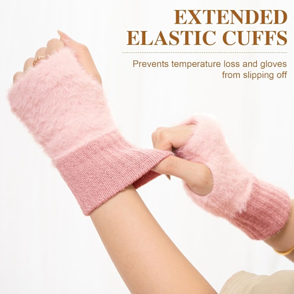 Fingerløse hansker for kvinner, vinter fingerløse hansker kvinner tommelhull håndleddvarmere, termiske fingerløse hansker kvinner kashmir fingerløse hansker Pink