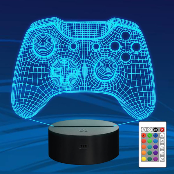 Gamepad 3D Illusion Lamp, Controller Night Light with Remote Control + Timer 16 Color Changing Desk Lamp