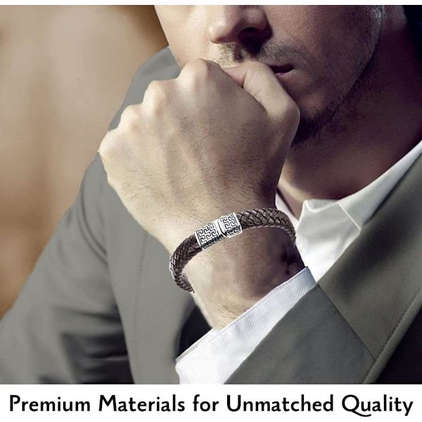● Solo ● Herrar Äkta Brun Läder Armband Titanlås med Magneter 8.46\"(21.5cm) - med Presentask