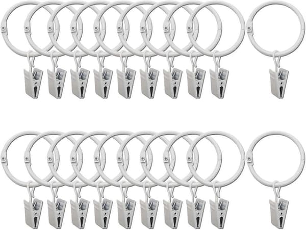 20-pack Duschdraperiringar med dekorativa klämmor Rostfria 3,2 cm