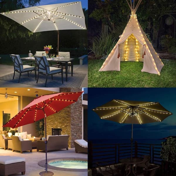 Waterproof 104 LED Battery Operated Umbrella Lights with Remote Control, 8 Lighting Modes (Warm White)