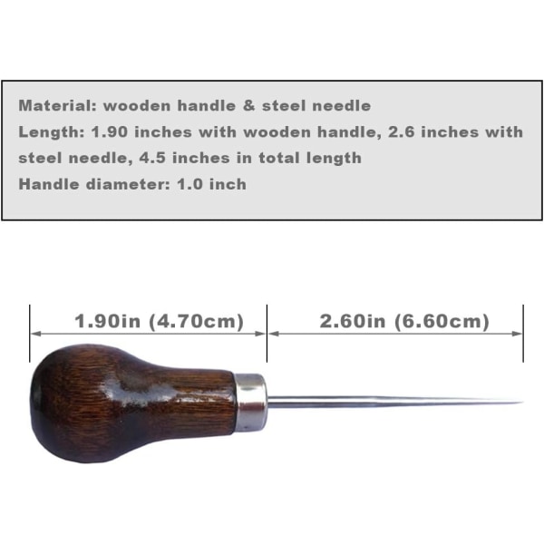 Wooden Handle Scratch Awl for Leather Punch Hole or DIY Handmade (Gourd Awl) -1pcs