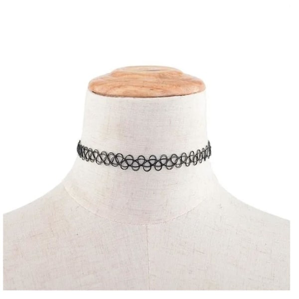 Svart fiskesnöre Choker Tatuering Halsband Pärla