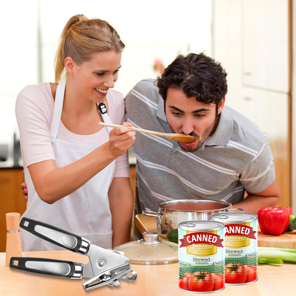 Burköppnare Konservöppnare 3-i-1 Rostfritt Stål Manuell Burköppnare med halkfritt handtag Burköppnare Perfekt Köksverktyg H3-008 Silver 190 x 55 x 50 millimeters