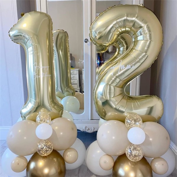 Guldnummer 1 Ballonger, 40 tum stora ljusguld nummer 1 folie heliumballonger för flickor kvinnor, självuppblåsande nummerballonger 0-9 för män pojkar 1:a 1 Champagne Gold Number 1