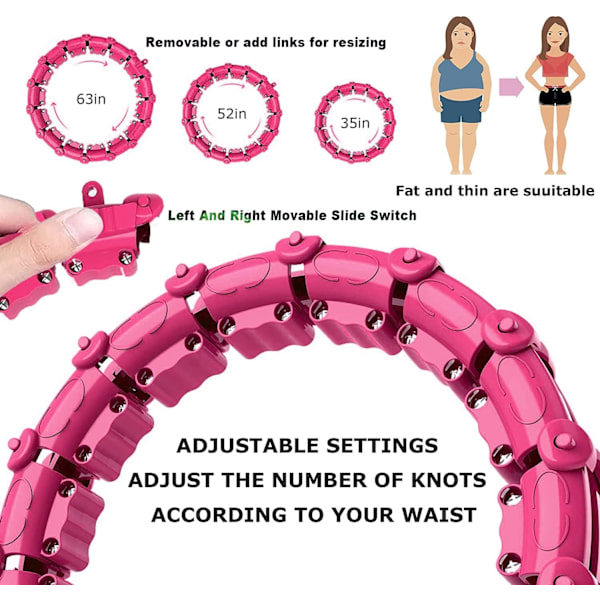 mart Hula Hoop -vanteet, painotettu Hula Hoop automaattisella pyörimisellä liukukytkimellä, irrotettavat solmut, koon säädettävä älykäs Hoola Hoop 360 automaattisella pyörimisellä Pink 27 Knots