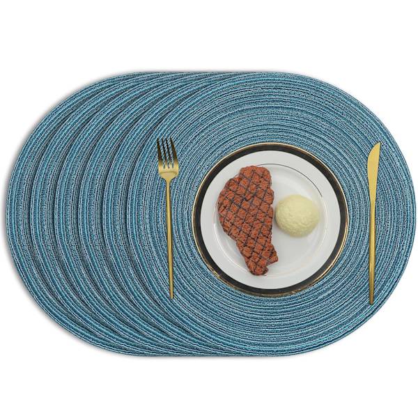 38cm Vävda Runda 6 Stycken Placemats Värmeisolering Flätad Bomull Middagsbord Mattor Tvättbara Place Mats för Hemmafest Bröllop Restaurang (Blå)