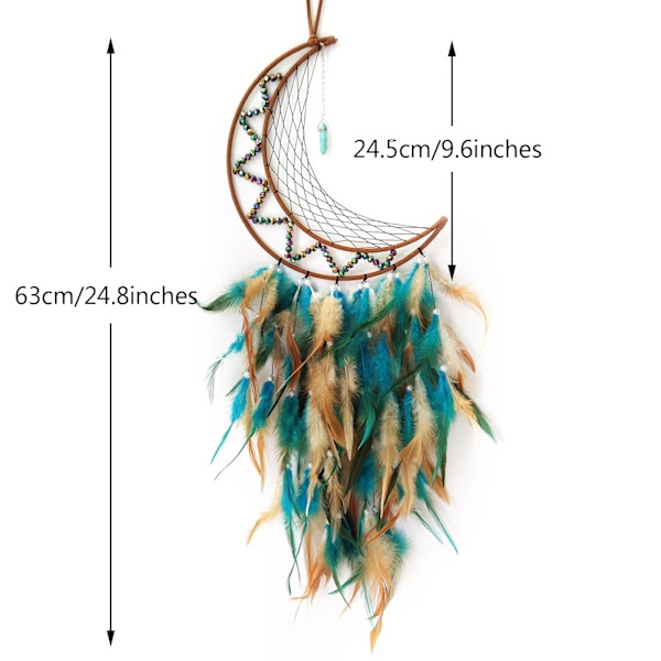 Drømmefanger Måne Drømmefangere for Soverom Brun&Blå Fjær Drømmefangere Dreamcatcher Ornamenter for Soverom Vegg Hengende Gaver
