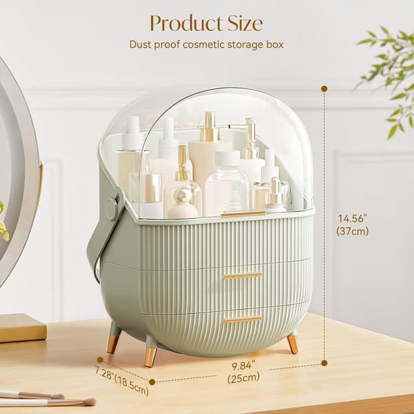 Large Makeup Storage Box with 2-Layer Storage Box and Transparent Lid, Dressing Table (Mint Green)