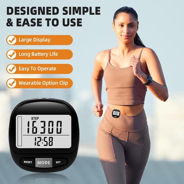 Pedometer with 3D Larger Display for Accurate Step Tracking Portable Sports Pedometer with Detachable Clip 7-Day Data Logging