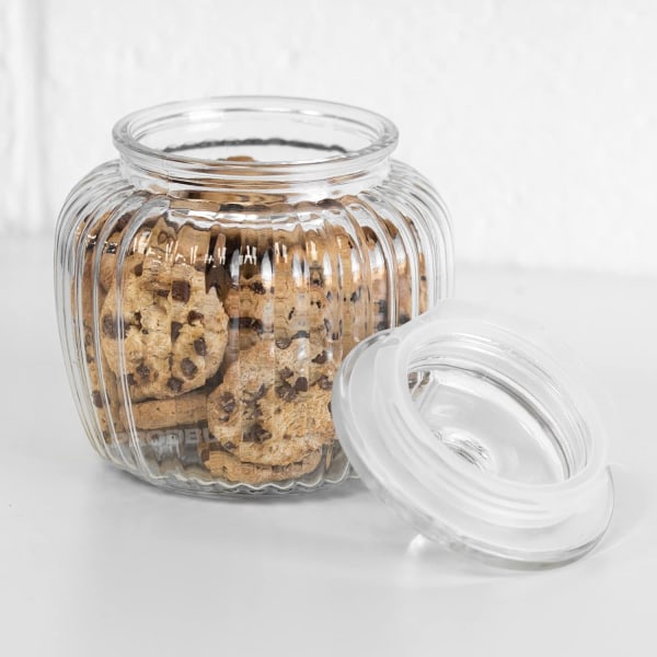 1320 ml Ribbet glas slik Sweetie Opbevaringskrukke Biscuit Cookie Barrel Tin Bryllup