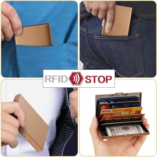 2 stk. Porte-Carte de Crédit Visite Métallique med RFID-blokeringsteknologi, Cool Etui de Carte de Visite Slim Métal - 6 Slots til Dine Kort Rose gold 2PCS