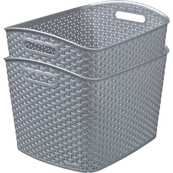 My Style Rattan Effect Set med 2 stora rektangulära förvaringskorgar på 28 liter - ljusgrå Grey 2 x28L XL