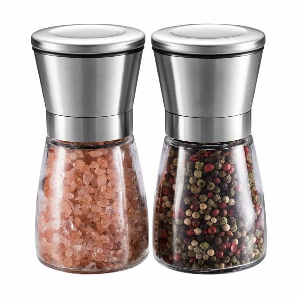 Salt- og peberkværnesæt – Premium rustfrit stål salt- og pebermølle med glashus og justerbar grovhed