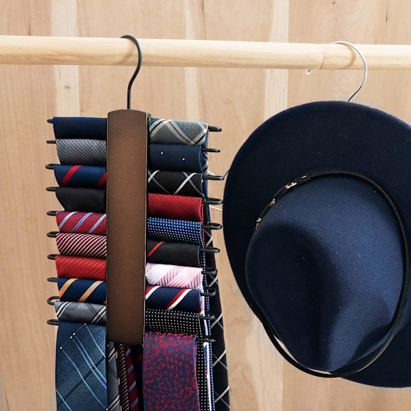 Trähängare för slipsar Retro bältesförvaring Hängare Organizer för män Garderobsutrymmesbesparande ställning med 20 halkfria krokar för slipsar Bälteshalsduksorganisatör 360 Brown 1