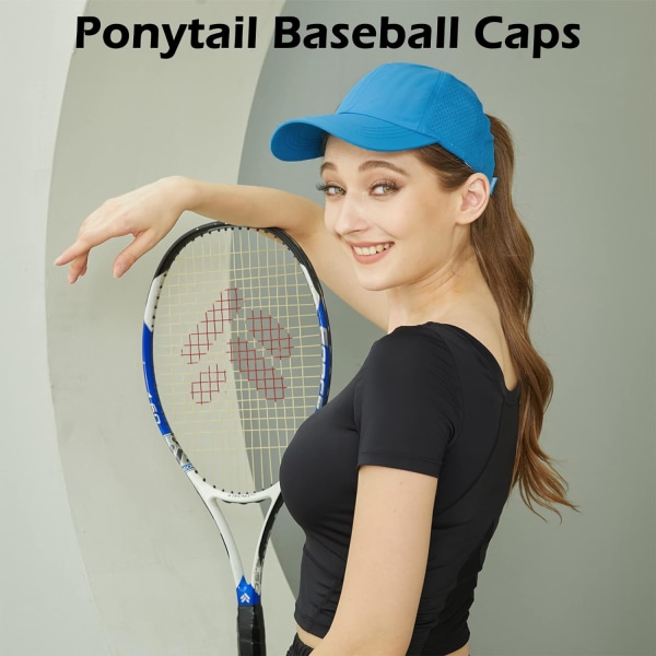 Naisten baseball-lippis - Poninhäntä aurinkolippalakki Nopeasti kuivuva juoksulippis Naisten golflippikset Criss Cross Säädettävä Trucker-lippikset Naisille Tytöille Blue One Size