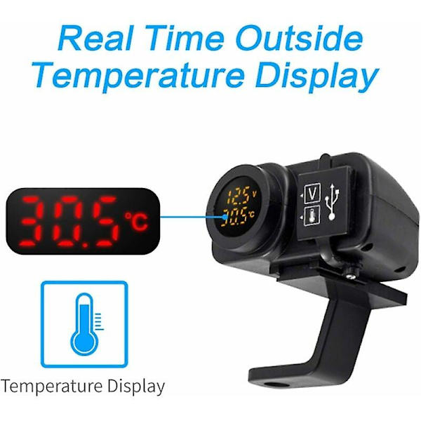 12v Motorcykel Dobbelt USB-oplader, 5v 2.1a 2-port Vandtæt Stik Voltmeter Oplader Stik Til Motorcykel Mobiltelefoner, Gul