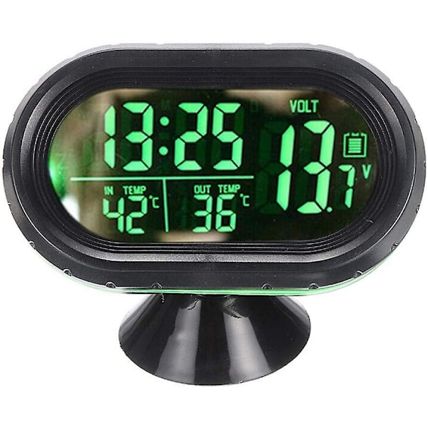 3-i-1 Mini Bil LED Elektronisk Digital Klocka Biltermometer Voltmeter Spänning Tid Alarm Klocka Svart 1st