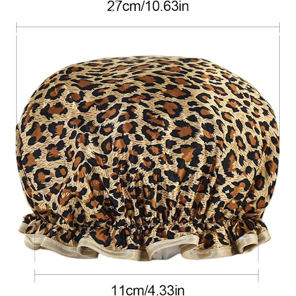 Duschmössa återanvändbar badmössa, dubbel tjockning vattentät duschmössa (leopardmönster) Leopard Print