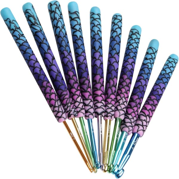 Crochet Hooks for Arthritic Hands, Ergonomic Crochet Hook 9-Pack, Full Metal Set with Soft Clay Handle Grip, Includes Sizes 2.25mm-6.5mm