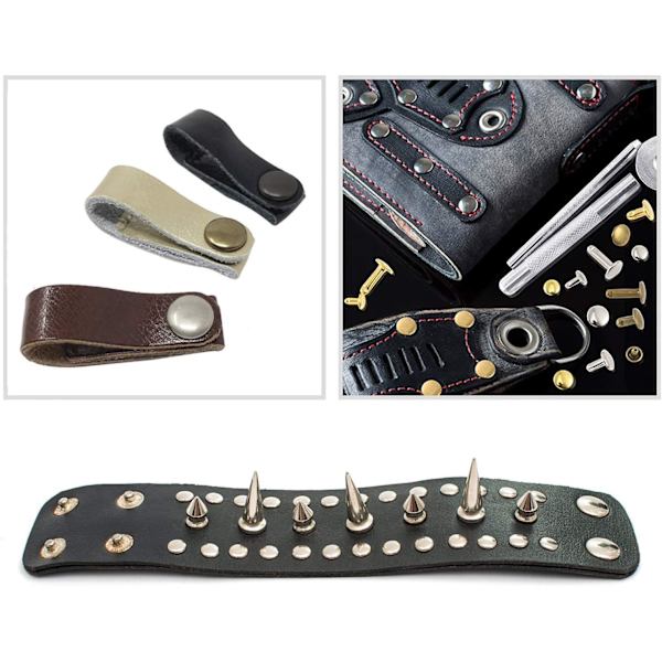 Lädernit 240 Set Dubbelhatt Nit Tubulära Metalldubbar 2 Storlekar med Stansklippare och 3-delad Sättverktygssats för DIY Läderhantverk Reparationer De