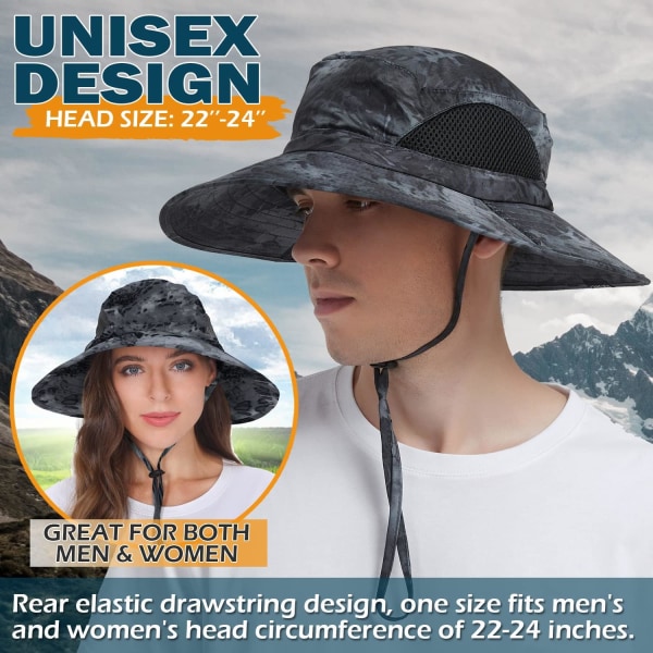 Unisex solhatt, vattentät bred brätte hinkhatt packbar Boonie hatt för fiske vandring trädgårdssafari strand Dark Grey (Camo)